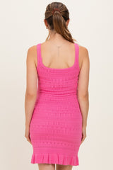 Pink Sleeveless Crochet Knit Maternity Mini Dress