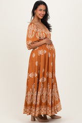 Amber Damask Print Short Sleeve Maternity Maxi Dress