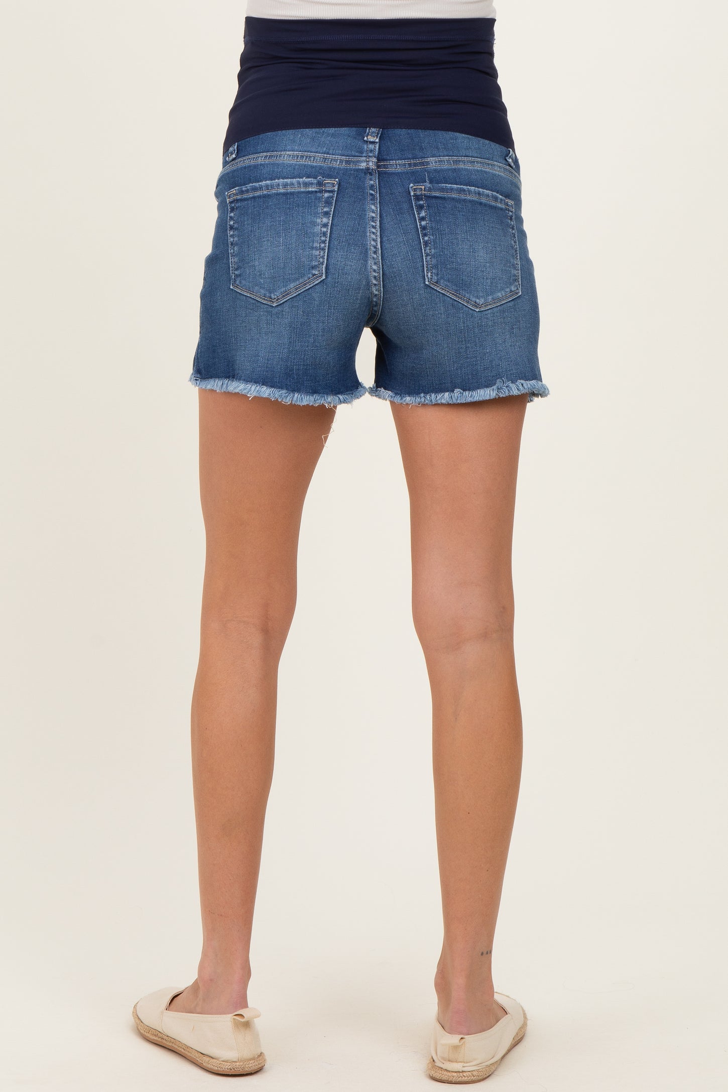 Navy Frayed Hem Maternity Denim Shorts