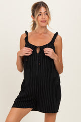 Black Stripe Front Tie Linen Blend Maternity Romper