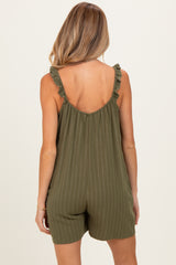 Olive Stripe Front Tie Linen Blend Maternity Romper