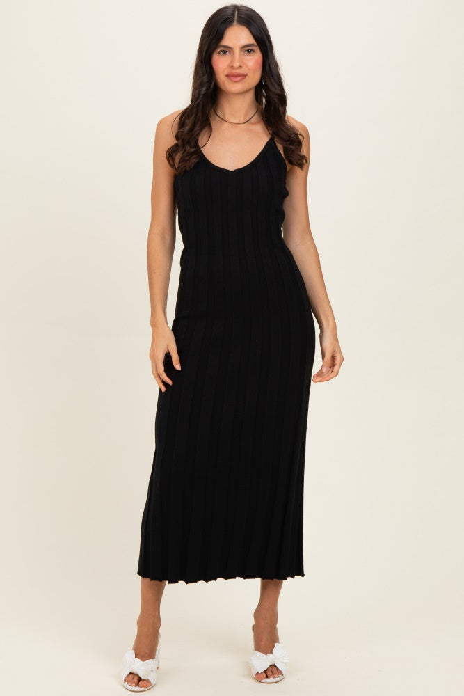 Black Rib Knit Sleeveless Maxi Dress