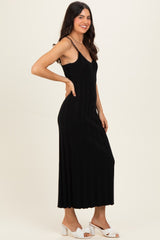 Black Rib Knit Sleeveless Maxi Dress