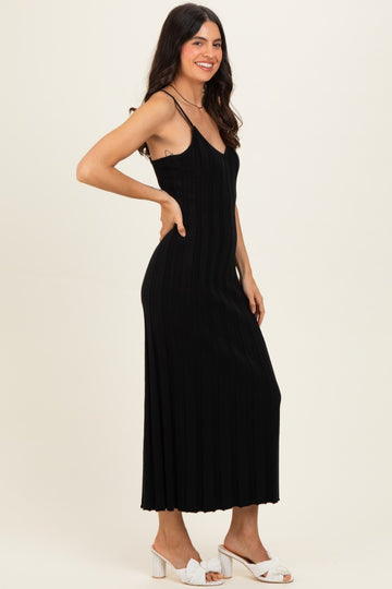 Black Rib Knit Sleeveless Maxi Dress