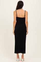Black Rib Knit Sleeveless Maxi Dress