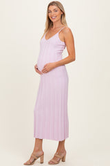 Light Pink Rib Knit Sleeveless Maternity Maxi Dress