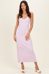 Light Pink Rib Knit Sleeveless Maxi Dress