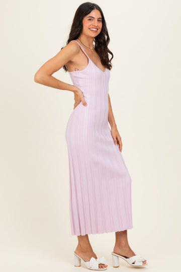 Light Pink Rib Knit Sleeveless Maxi Dress