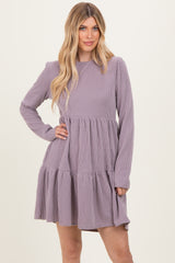 Lavender Textured Rib Tiered Long Sleeve Dress
