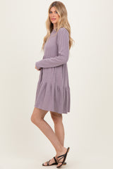 Lavender Textured Rib Tiered Long Sleeve Dress