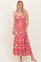 Cranberry Floral Cutout Racer Back Maxi Dress