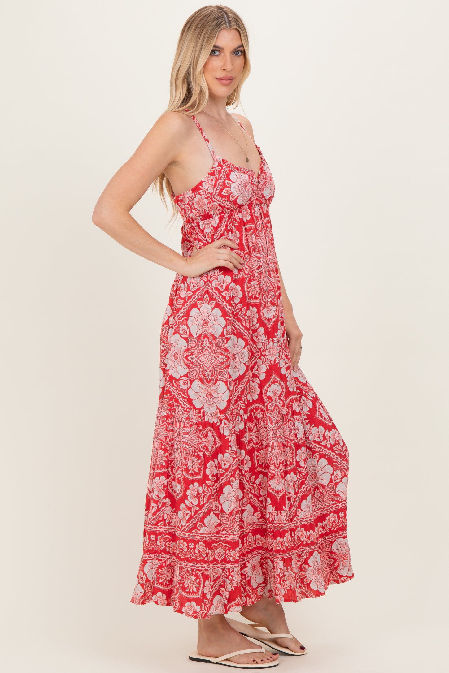 Cranberry Floral Cutout Racer Back Maxi Dress