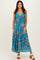 Turquoise Floral Deep V-Neck Tiered Maxi Dress