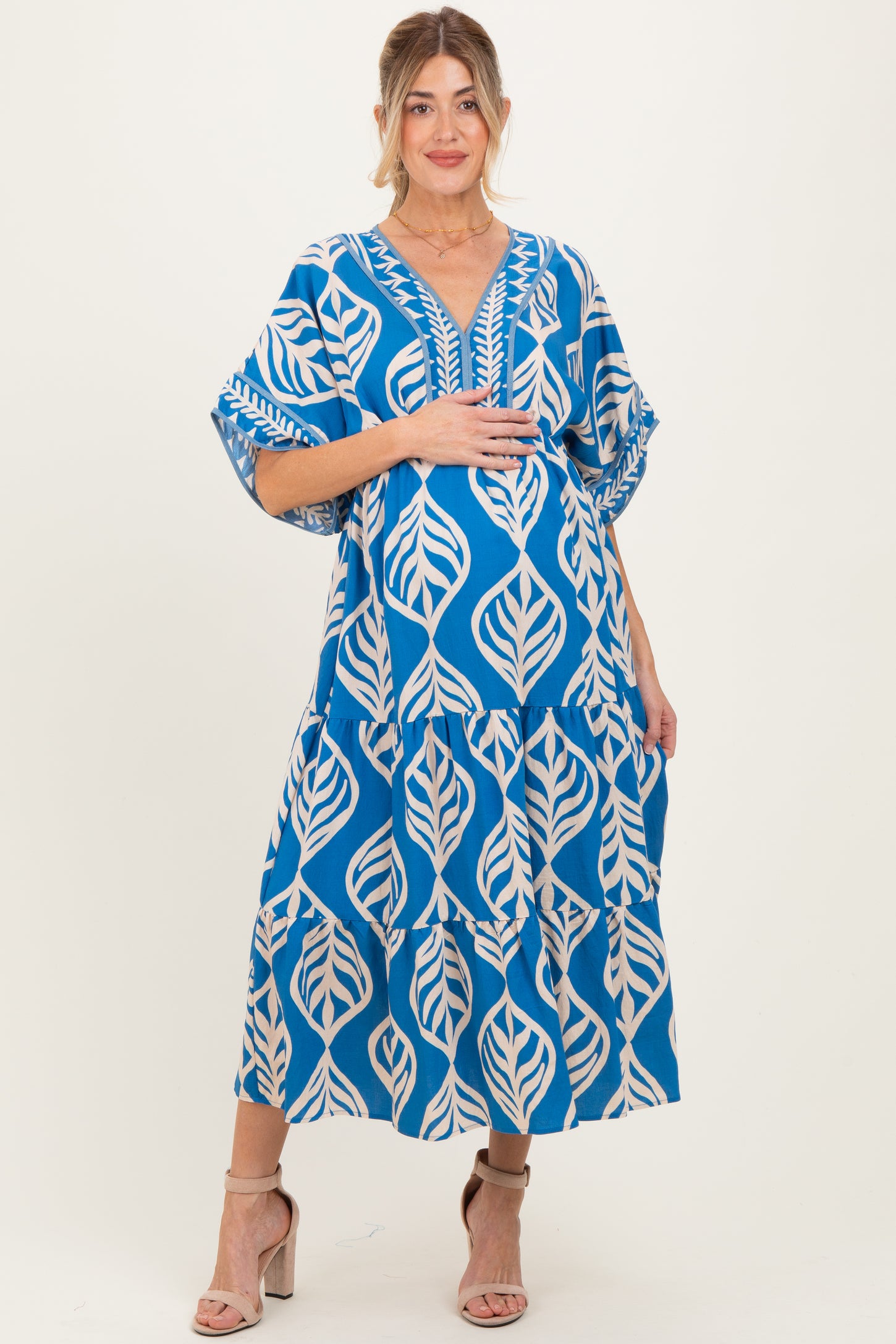 Royal Blue Printed Dolman Sleeve Maternity Maxi Dress
