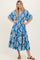 Royal Blue Printed Dolman Sleeve Maxi Dress