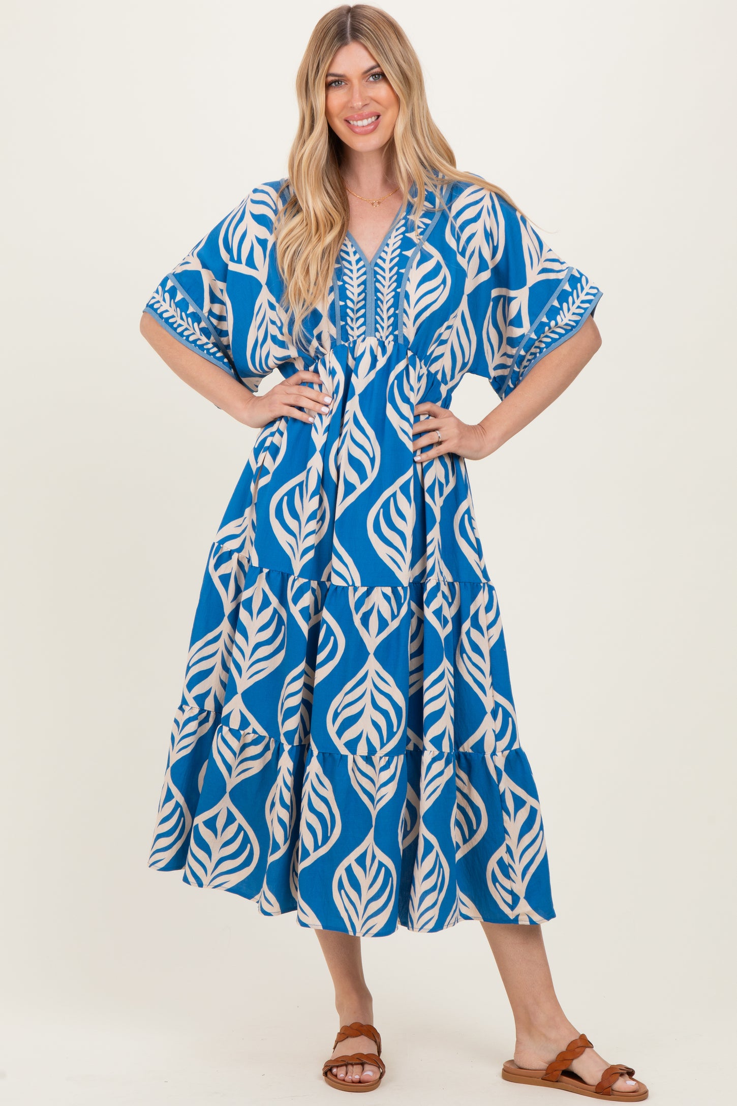 Royal Blue Printed Dolman Sleeve Maternity Maxi Dress