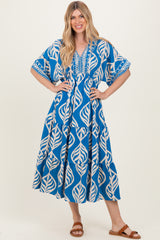 Royal Blue Printed Dolman Sleeve Maternity Maxi Dress