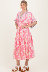 Pink Printed Dolman Sleeve Maxi Dress