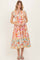 Orange Colorblock Floral Tassel Front Tie Dress