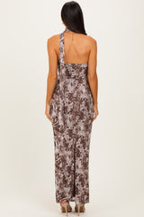 Mocha Printed Halter Maxi Dress