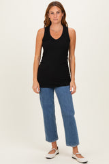 Black Ribbed Sleeveless Ruched Tank Top