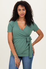 Olive Wrap Front Tie Nursing Top