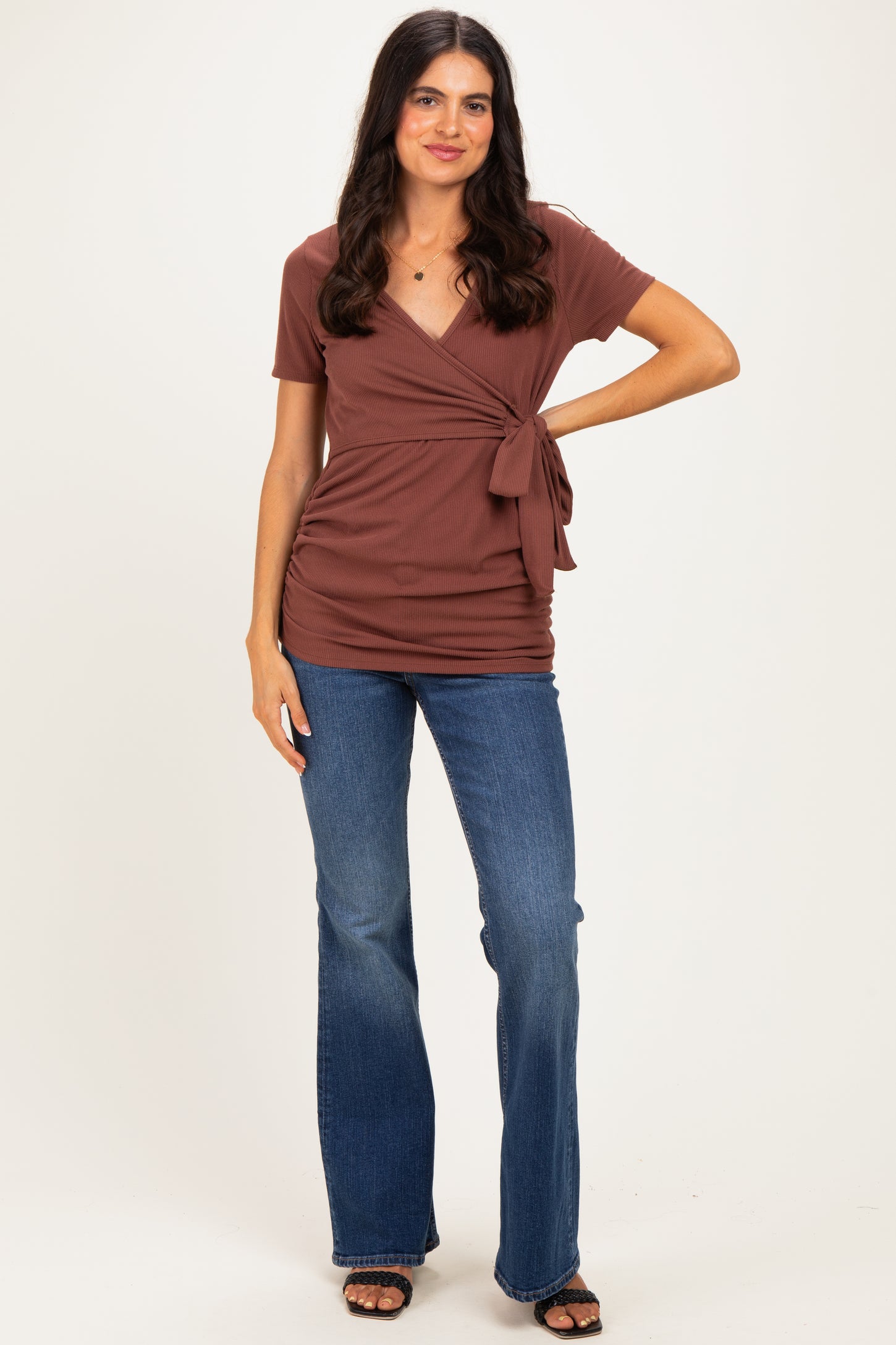 Brown Wrap Front Tie Nursing Top