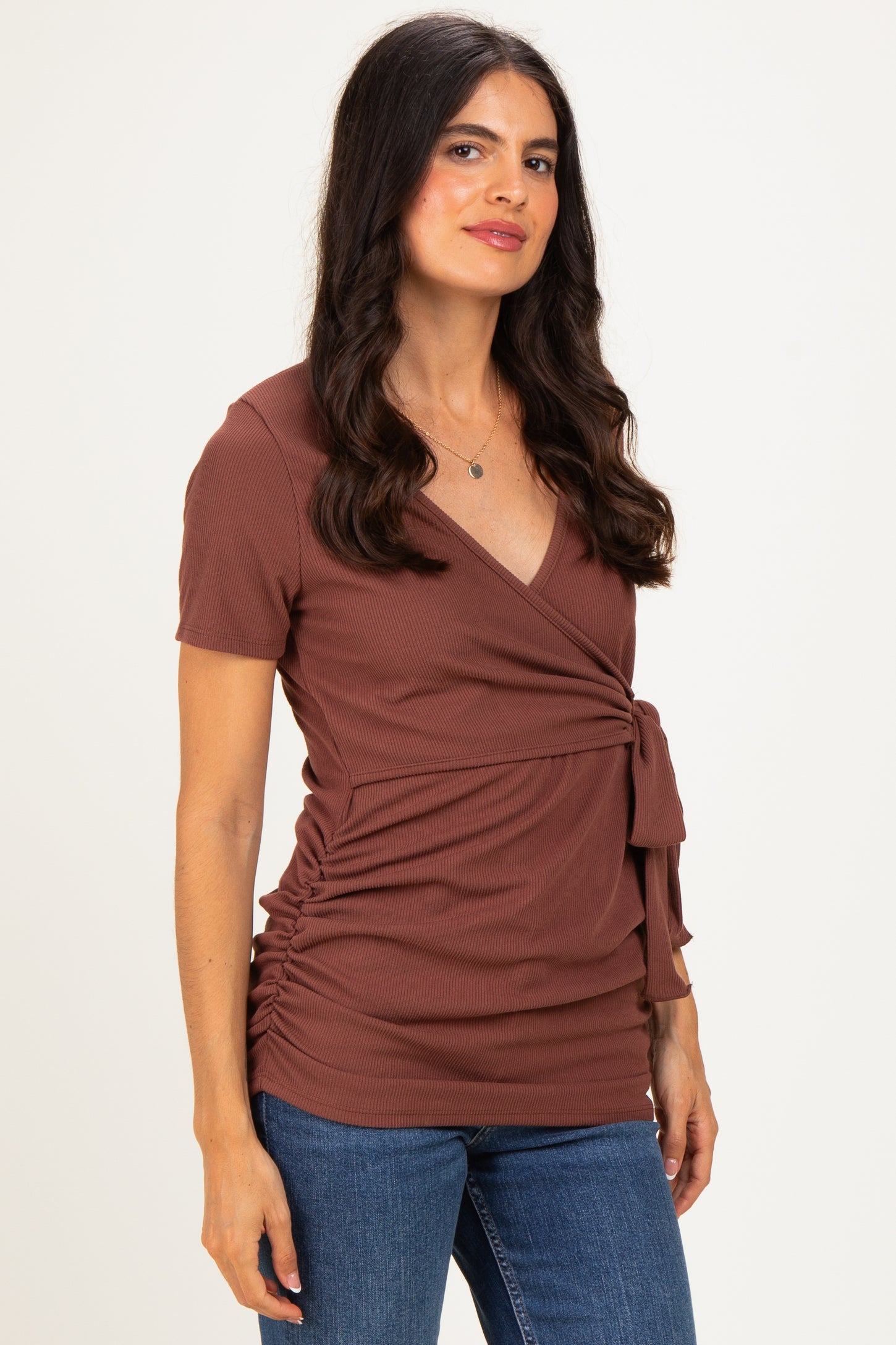 Brown Wrap Front Tie Nursing Top