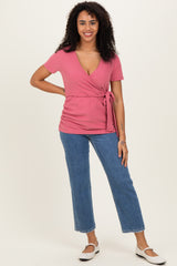 Light Pink Wrap Front Tie Maternity/Nursing Top