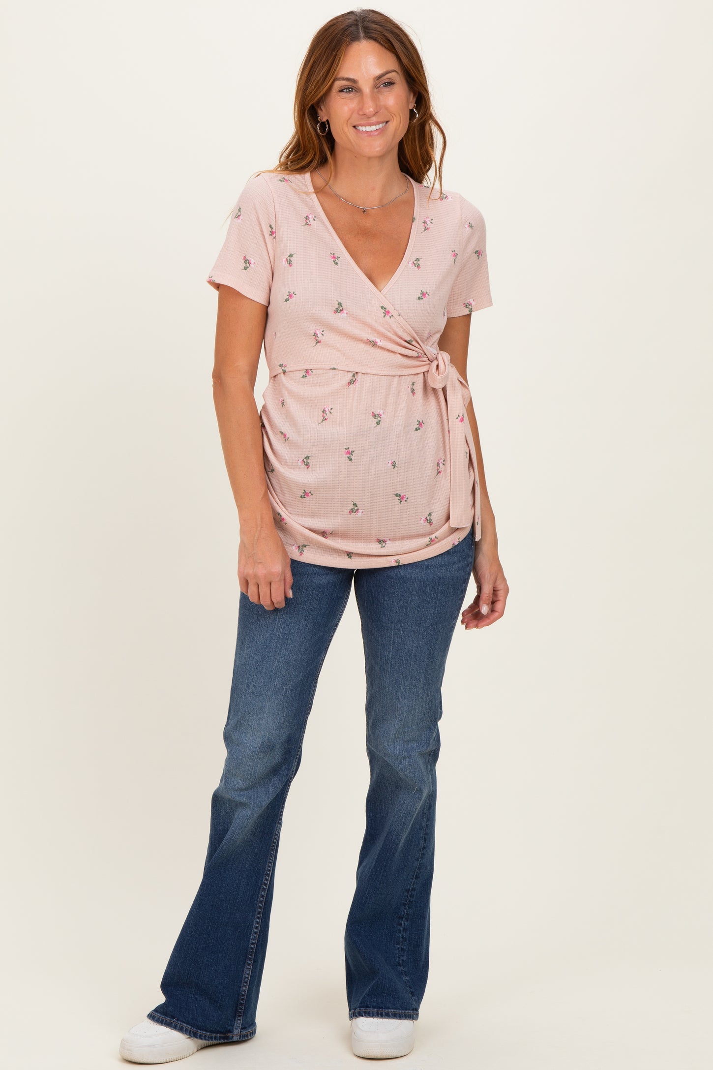 Taupe Floral Wrap Fitted Nursing Top