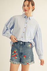 Light Blue Button Down Lightweight Casual Maternity Shirt