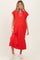 Red Striped Collared Side Slit Maternity Midi Dress