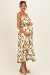 Olive Floral Sleeveless Tiered Maternity Maxi Dress