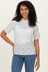 Ivory Floral Ruffle Trim Short Sleeve Maternity Top