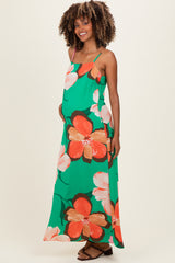 Green Floral Print Sleeveless Maternity Maxi Dress