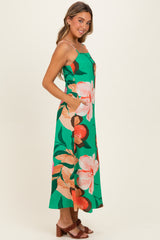Green Floral Print Sleeveless Maxi Dress