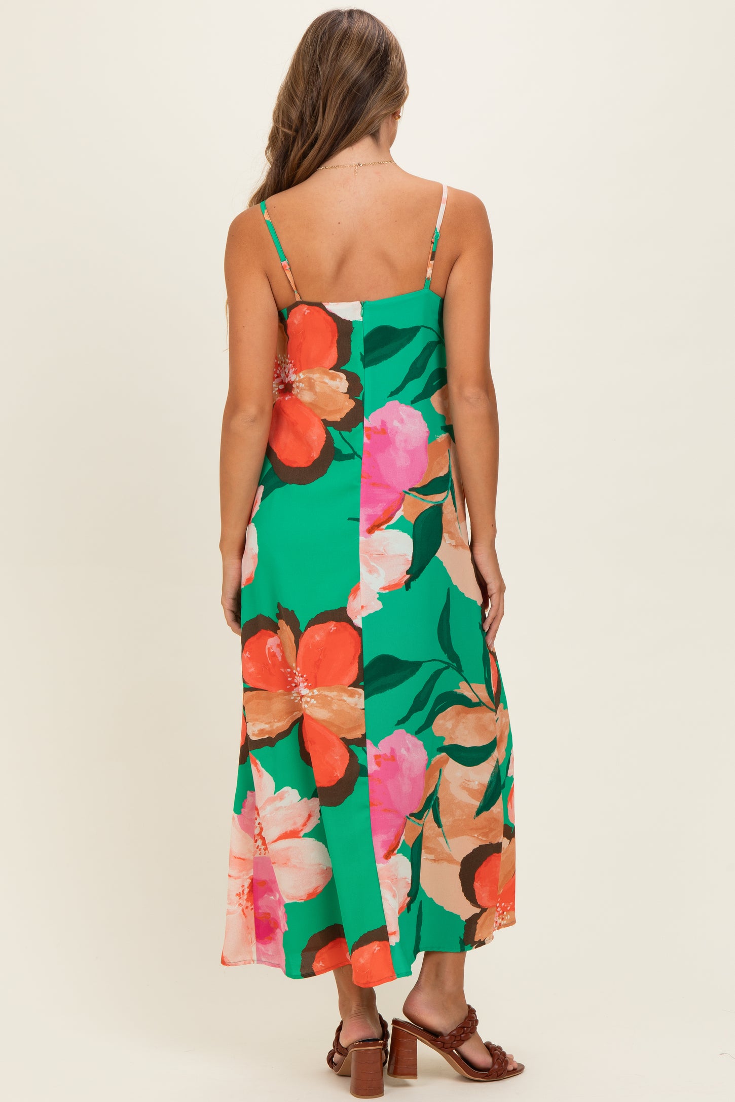 Green Floral Print Sleeveless Maxi Dress
