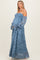 Blue Lace Off Shoulder Long Sleeve Maternity Maxi Dress
