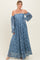 Blue Lace Off Shoulder Long Sleeve Maxi Dress