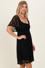 Black Floral Lace Square Neck Ruffle Trim Maxi Dress