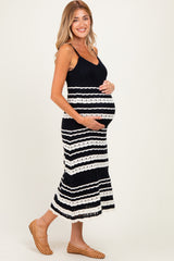 Navy Sleeveless Striped Crochet Maternity Dress