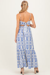 Blue Printed Cutout Tie Back Maternity Maxi Dress