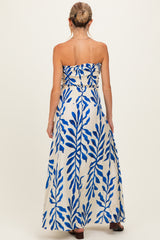 Royal Blue Leaf Print Smocked Crop Top Maxi Skirt Maternity Set