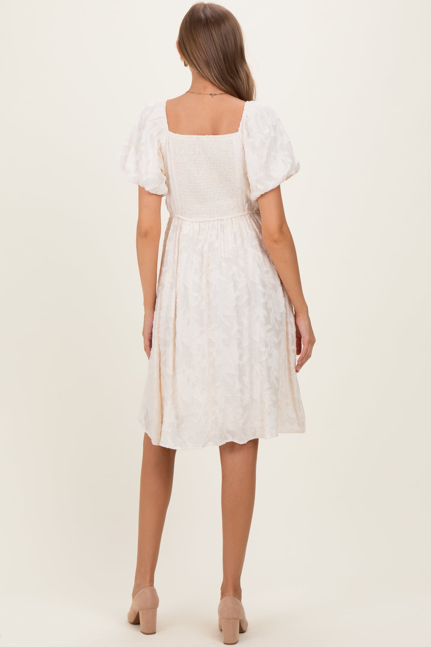 Ivory Textured Sweetheart Neck Maternity Dress
