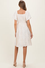 Ivory Textured Sweetheart Neck Maternity Dress