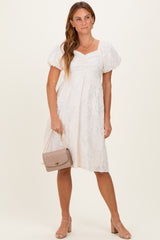 Ivory Textured Sweetheart Neck Maternity Dress