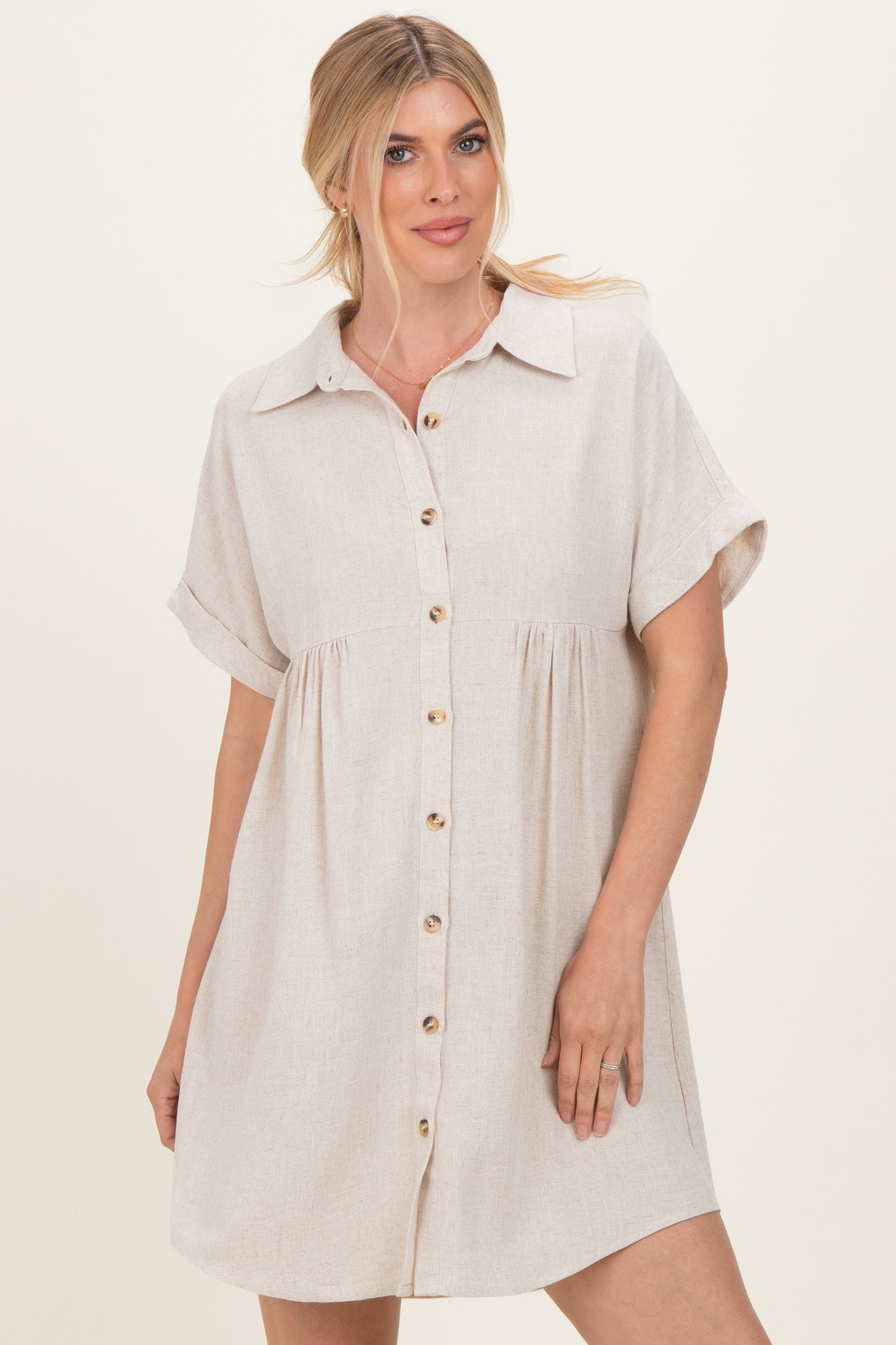 Sand Dolman Sleeve Linen Maternity Shirt Dress