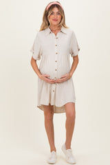 Sand Dolman Sleeve Linen Maternity Shirt Dress