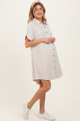 Sand Dolman Sleeve Linen Maternity Shirt Dress