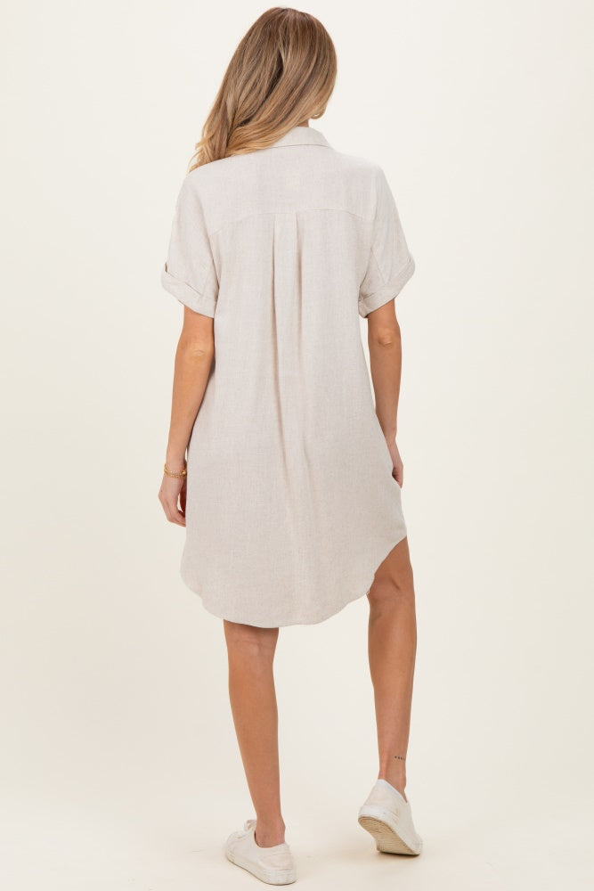 Sand Dolman Sleeve Linen Maternity Shirt Dress